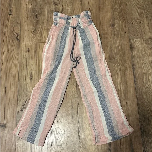 Free People Wide Leg Striped Pants in Pink, Gray & Cream - Picture 2 of 4